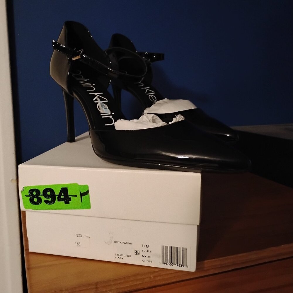Calvin Klein Roya Patent ankle strap stiletto pumps sz 11